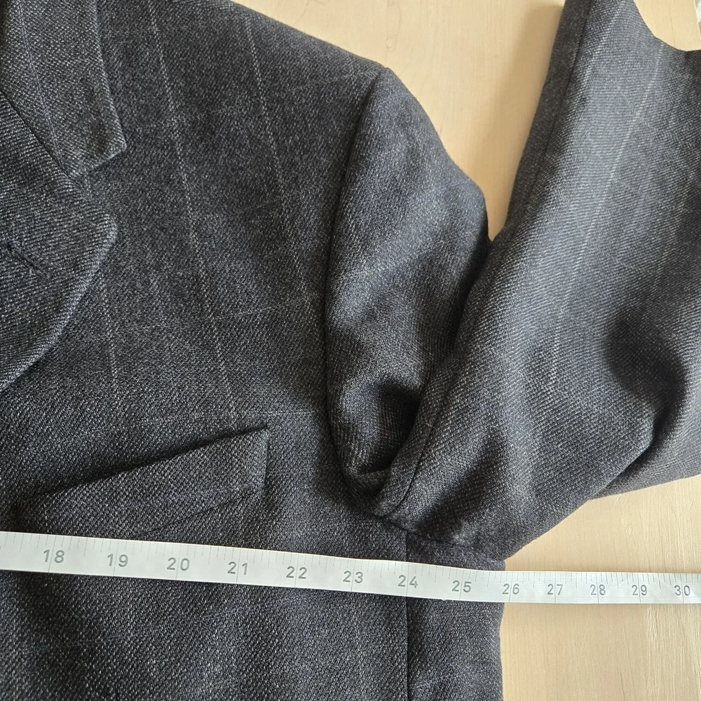 Oscar de la Renta Charcoal Windowpane Lambswool Blazer - Picture 11 of 14